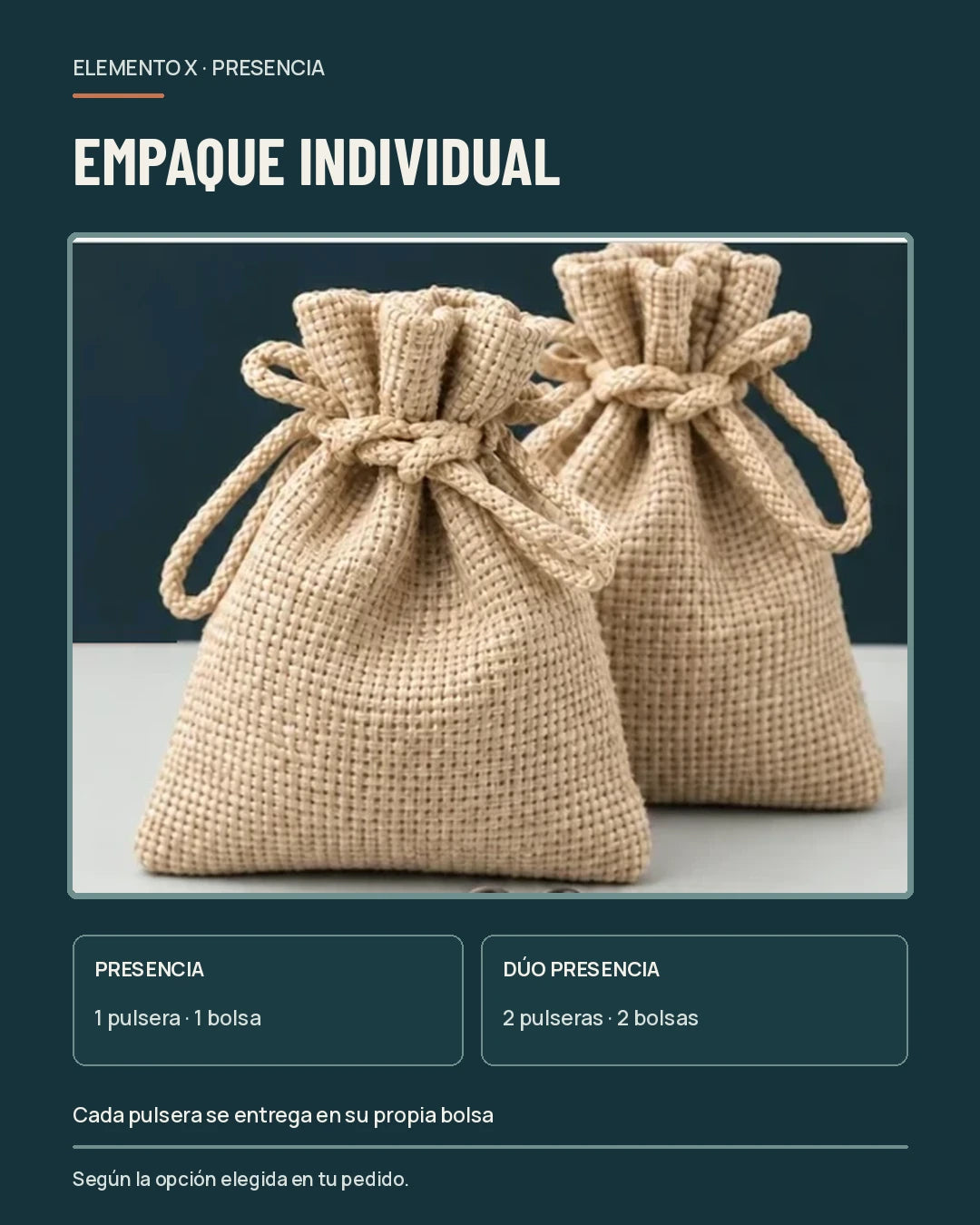 Empaque individual según la opción PRESENCIA o DÚO PRESENCIA